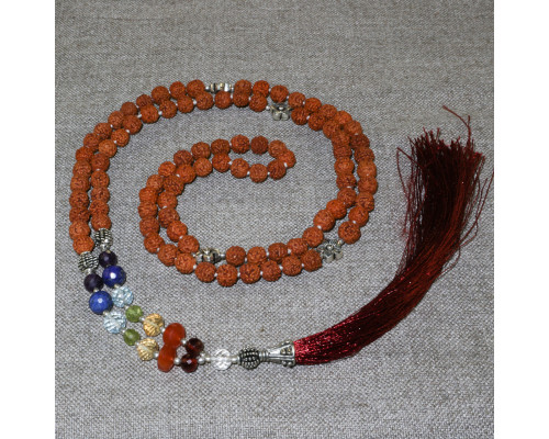 Rosary from rudraksha , decorated with semiprecious stones and silver